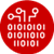 Red circle with white binary code and circuit lines.